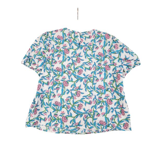 J Crew Factory Womens Puff Sleeve Top Size Large Floral Print Smocked Cotton - Picture 5 of 11